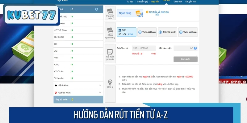 Hướng dẫn rút tiền với 4 bước siêu tốc cực tiện đơn giản